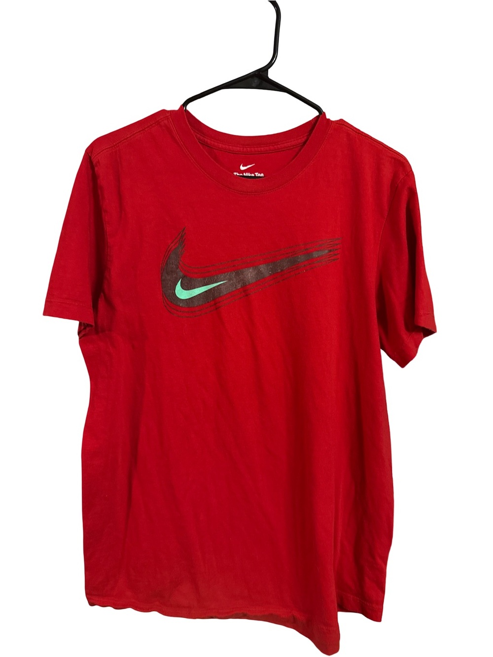 Nike Red Short Sleeve Tee with Black & Teal Swoosh